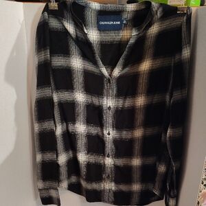 Calvin Klein Jeans Black & White Plaid Flannel Button-Front Shirt Women's Size S
